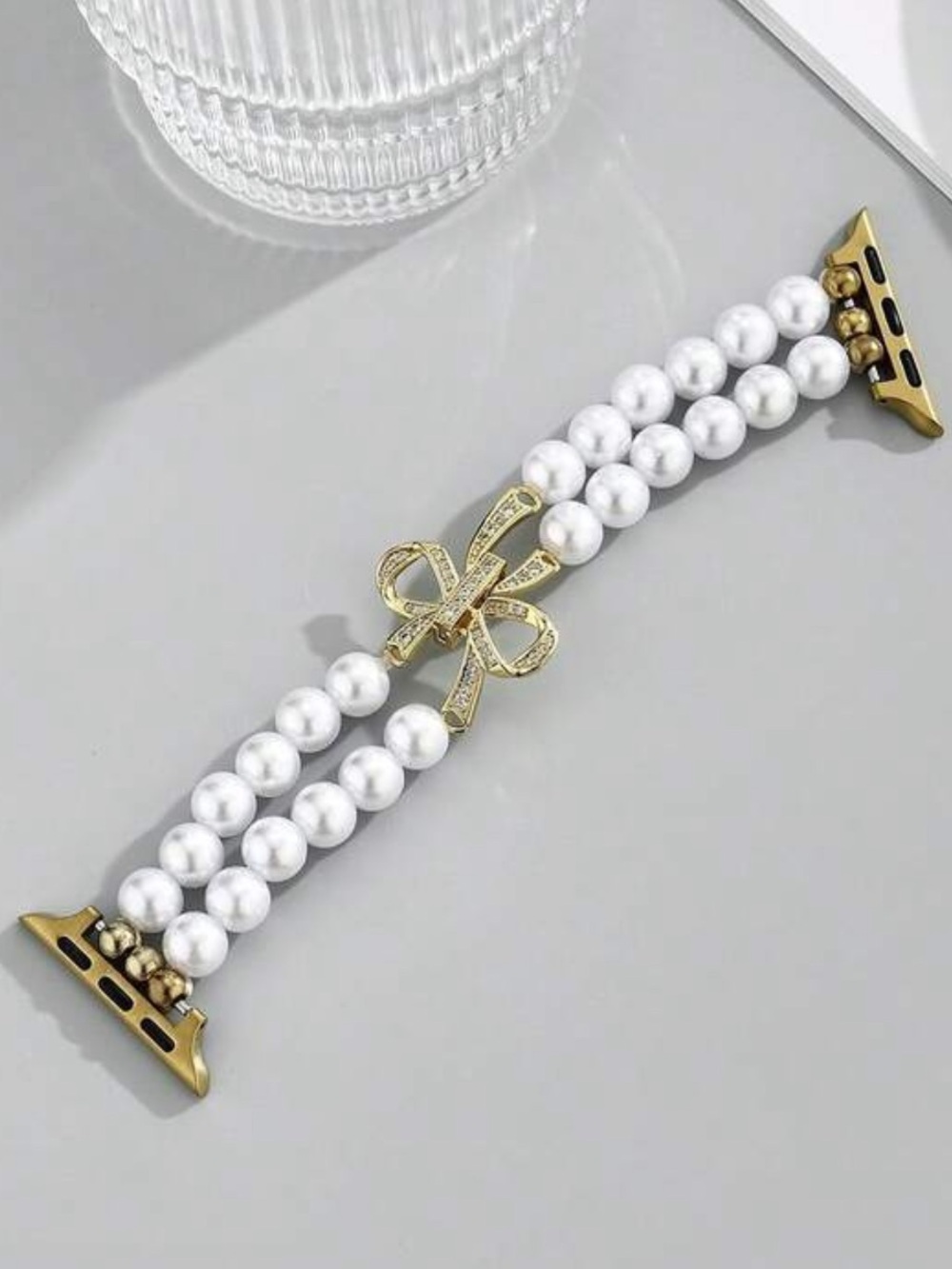 New Pearl Bow Apple Watch band in White & Gold 38-49mm